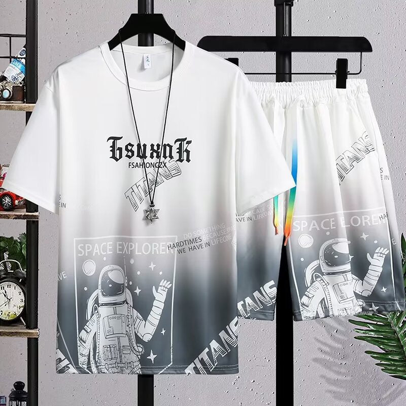 Men’s Terry Cloth Summer Set: Crewneck Top and Shorts – detail view