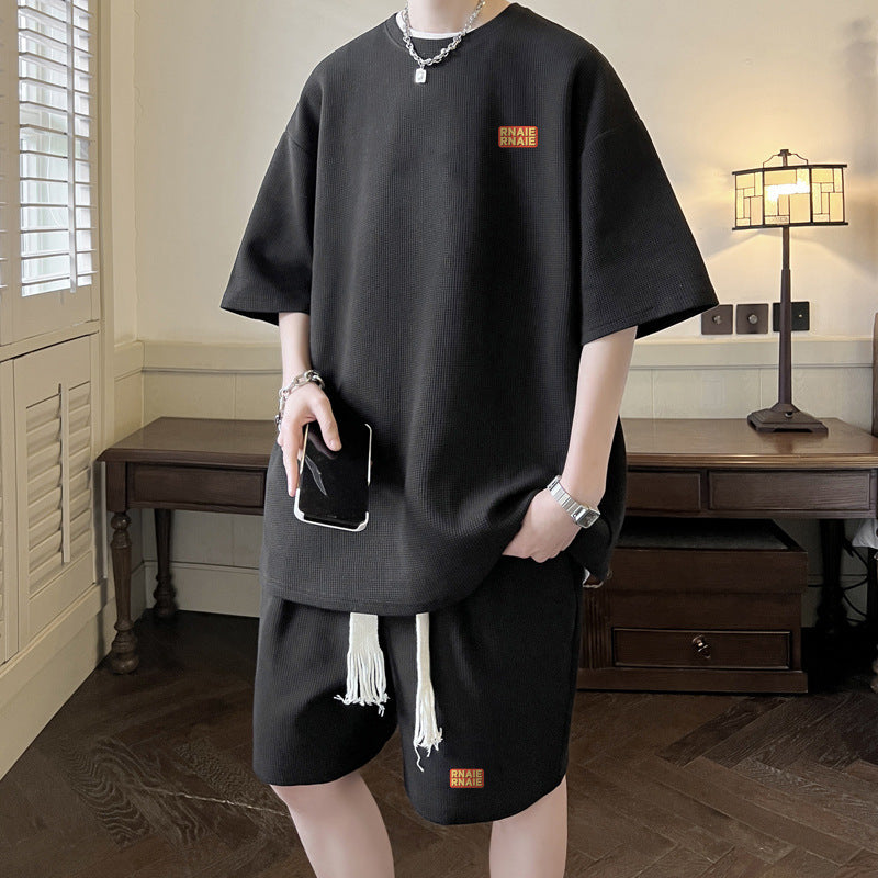 Men’s Terry Cloth Summer Set: Crewneck Top and Shorts – side view