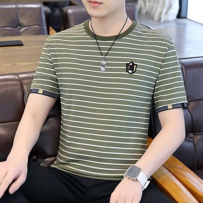 Men's Premium Loose Fit Striped Crewneck T-Shirt