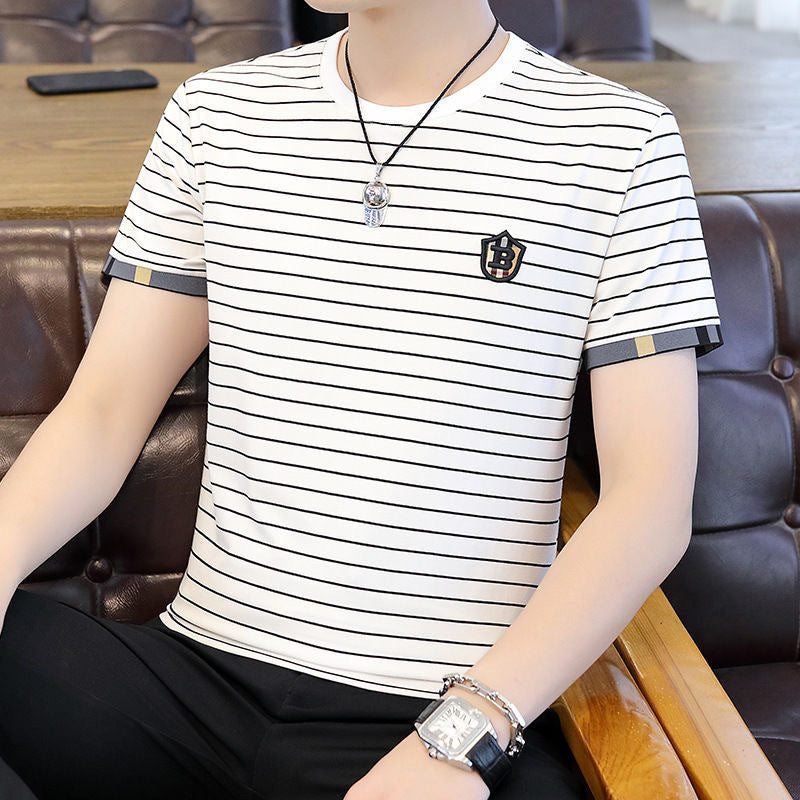 Men's Premium Loose Fit Striped Crewneck T-Shirt