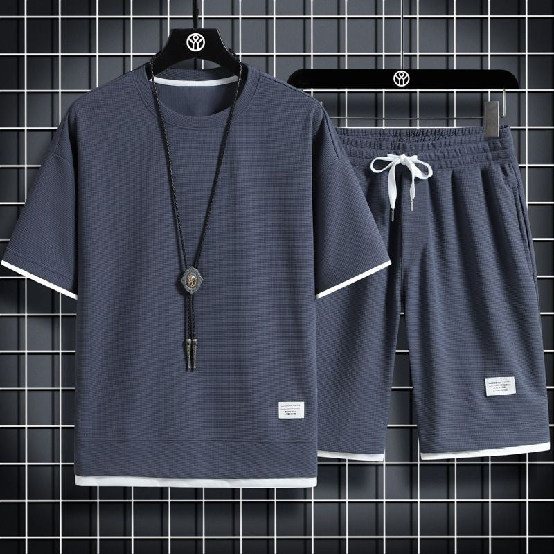 Men's Premium Waffle-Weave Layered Two-Piece Leisure Suit