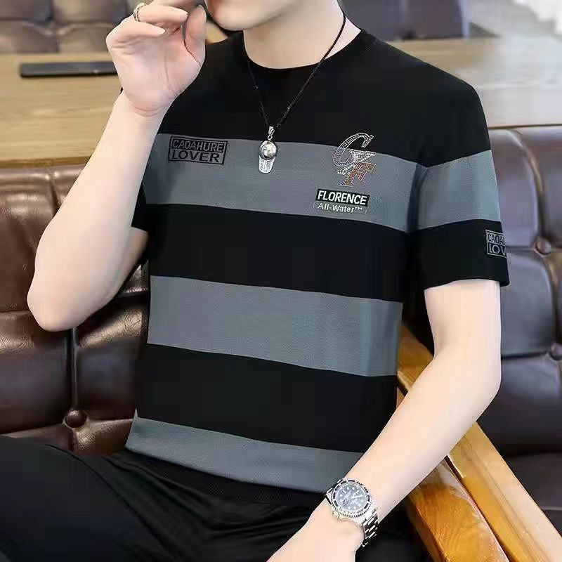 Men's Premium Korean-Style Striped Half-Sleeve T-Shirt