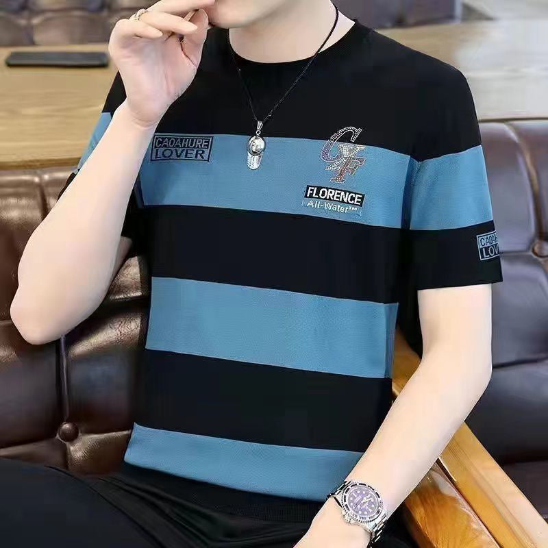 Men's Premium Korean-Style Striped Half-Sleeve T-Shirt