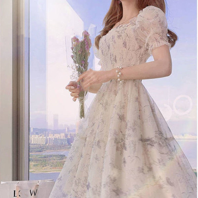White French Ink Painting White Chiffon Slimming Dress
