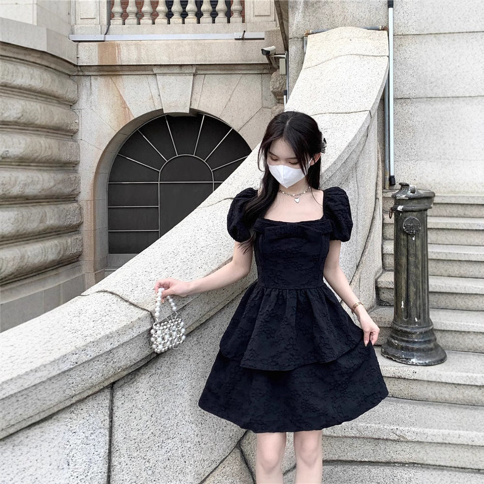 Bubble Sleeve Square Collar Princess Puffy Dress