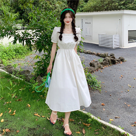 Orange Mid-Length Skirt Puff Sleeve Elegant Slimming Mid-Length Dress