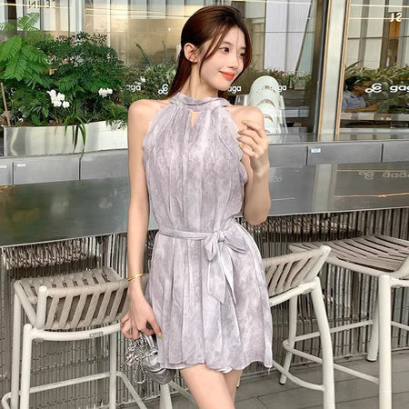 National Style Neck Hanging Strap Short Dress