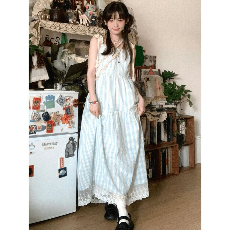Retro Hanging Neck Sling Holiday Dress