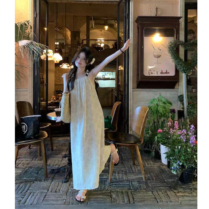 Picture Color Suspender Dress National Style Retro Sling Elegant Long Dress