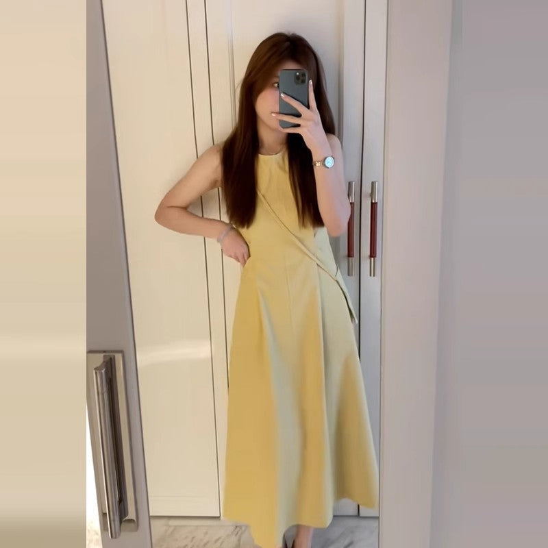Picture Color Sundress Dress Gentle Yellow Round Neck A-Line Vest Dress