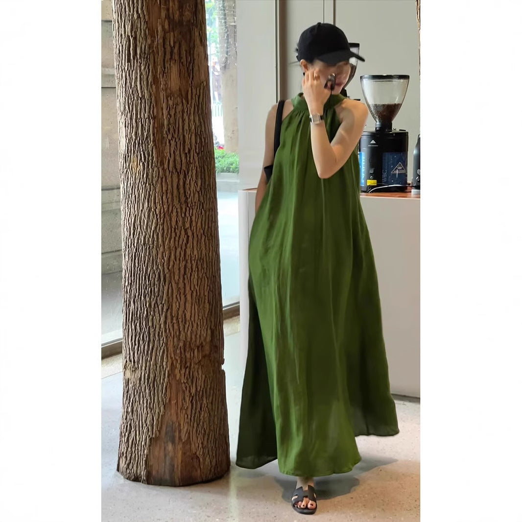 French Style Green Tea Break Long Vacation Dress