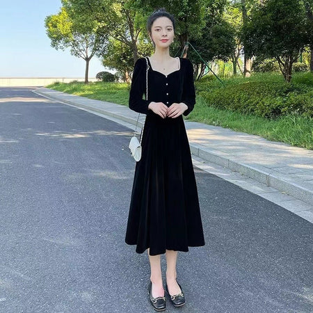 French Velvet Vintage Waist Cinching Long Gown