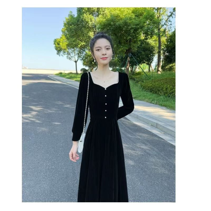 French Velvet Vintage Waist Cinching Long Gown