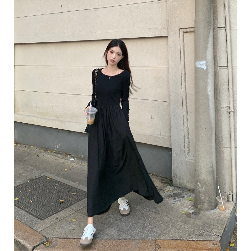 Elegant Backless Long Sleeve Slimming Black Dress