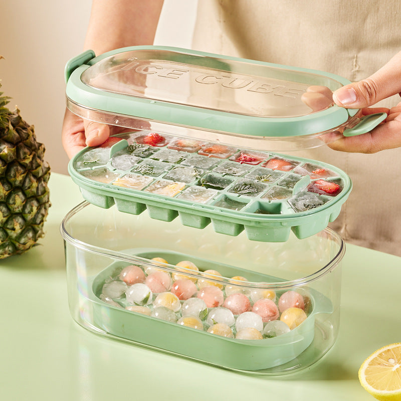 Green Large Capacity Silicone Ice Cube Tray with Easy Release Lid Box