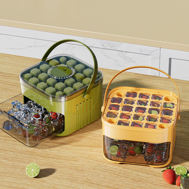 Green Food Grade Press Ice Cube Tray with Portable Storage Box