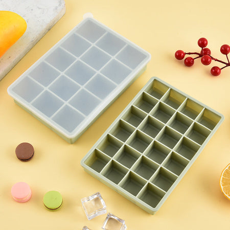 Green Silicone Ice Cube Tray with Lid Easy Release Ice Mold Box