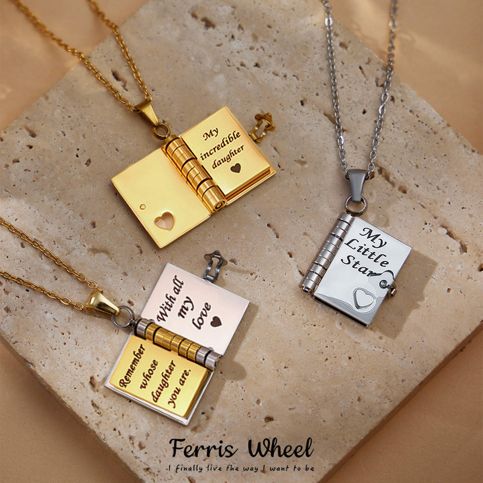 Engraved Flip Book Necklace for Daughter and Mother