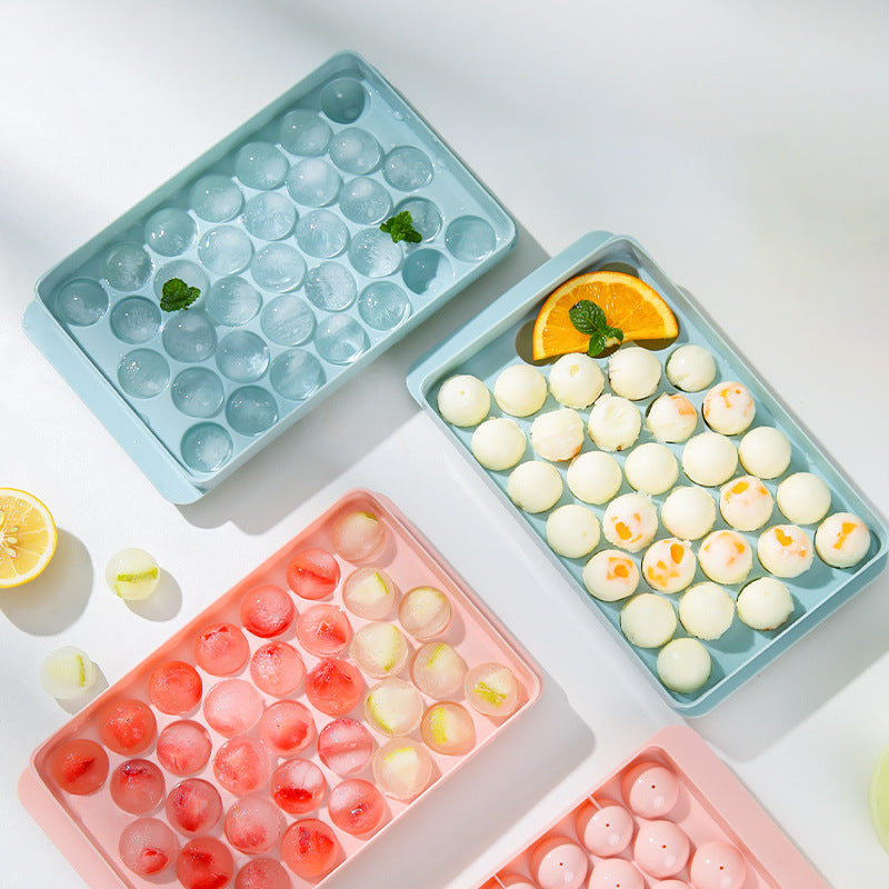Blue 33 Grid Round Ice Cube Tray with Lid Easy Release Mold