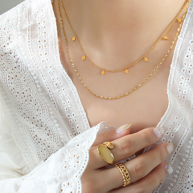 Double Layer Titanium Steel Choker Clavicle Necklace