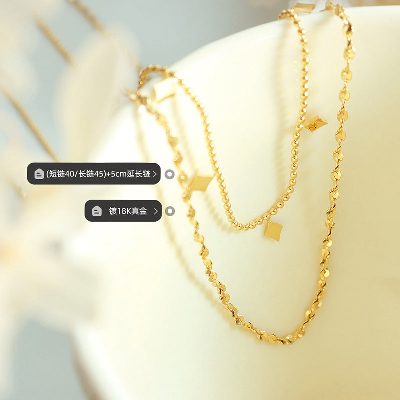 Double Layer Titanium Steel Choker Clavicle Necklace