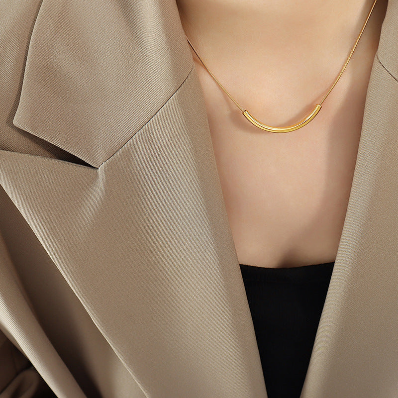 Minimalist Smile Titanium Steel Gold Plated Necklace