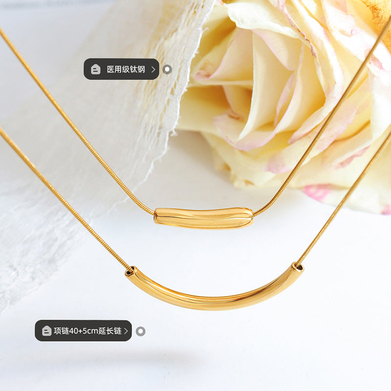 Minimalist Smile Titanium Steel Gold Plated Necklace
