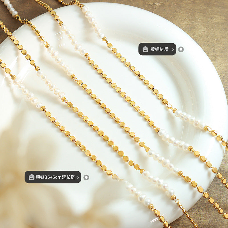 Freshwater Pearl Splicing Necklace in Gold Finish