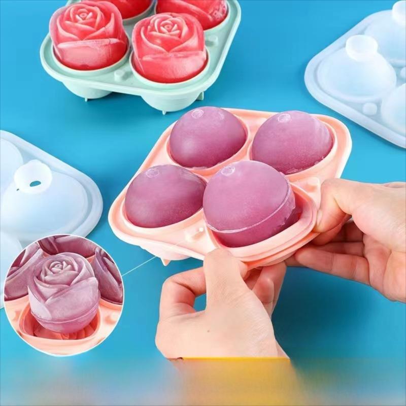 Pink Food Grade Rose Ice Ball Mold Silicone Ice Cube Tray