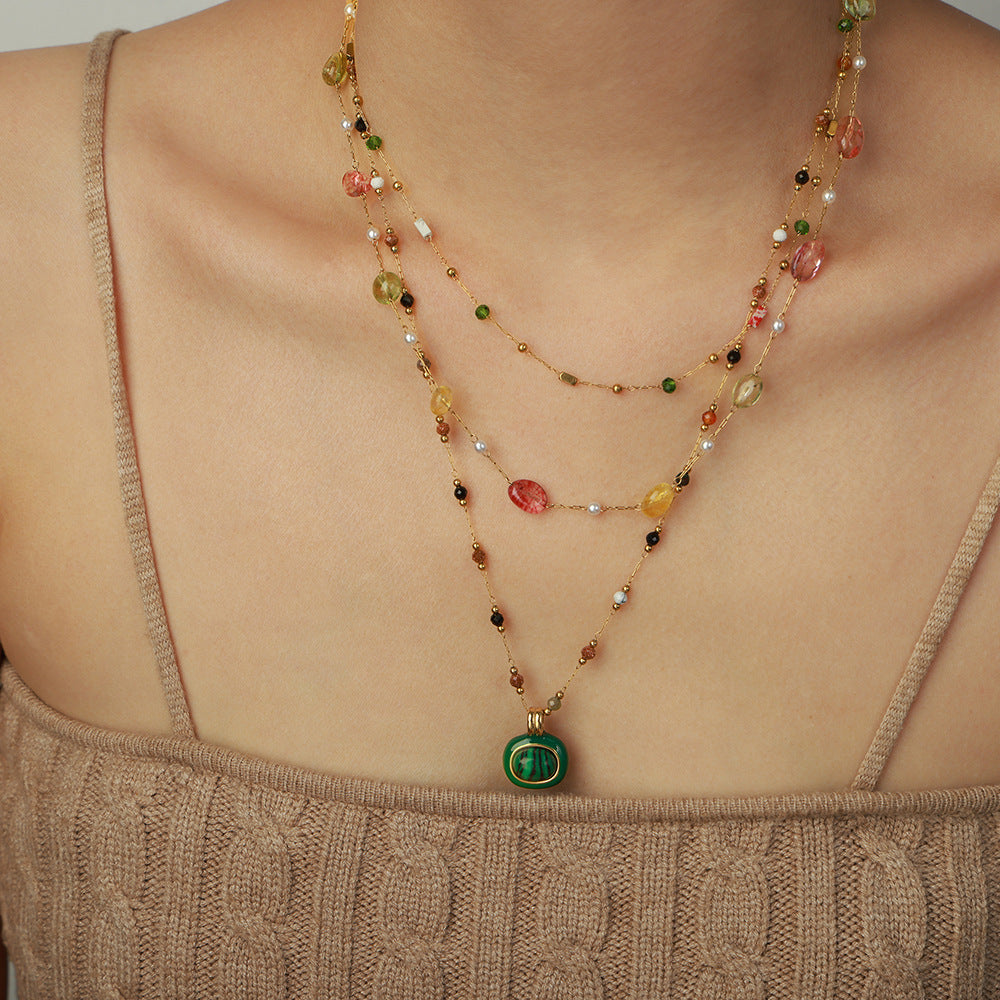 Geometric Natural Stone Titanium Steel Beaded Necklace