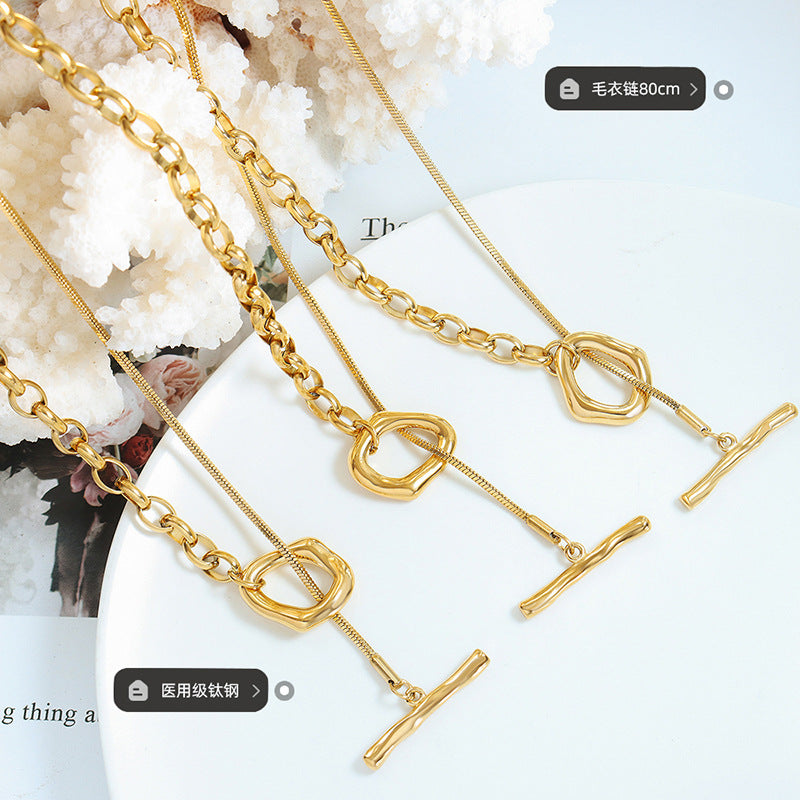 18K Gold Plated Titanium Steel Sweater Chain Necklace