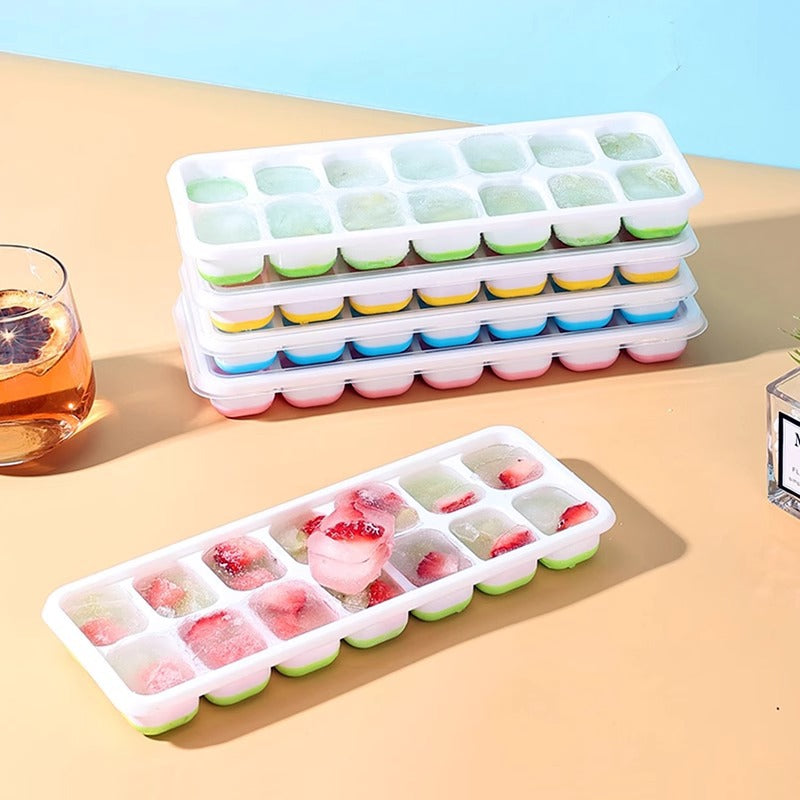 Orange Food Grade Silicone Ice Cube Tray with Easy Release Storage Box