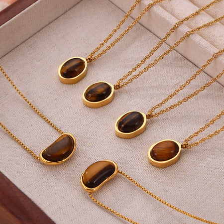 Tiger Eye Stone Gold Plated Titanium Steel Necklace