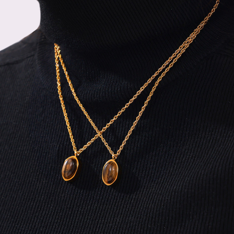Tiger Eye Stone Gold Plated Titanium Steel Necklace