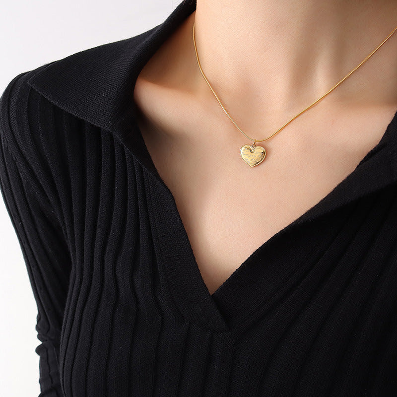 Wavy Heart Pendant Stainless Steel Clavicle Necklace