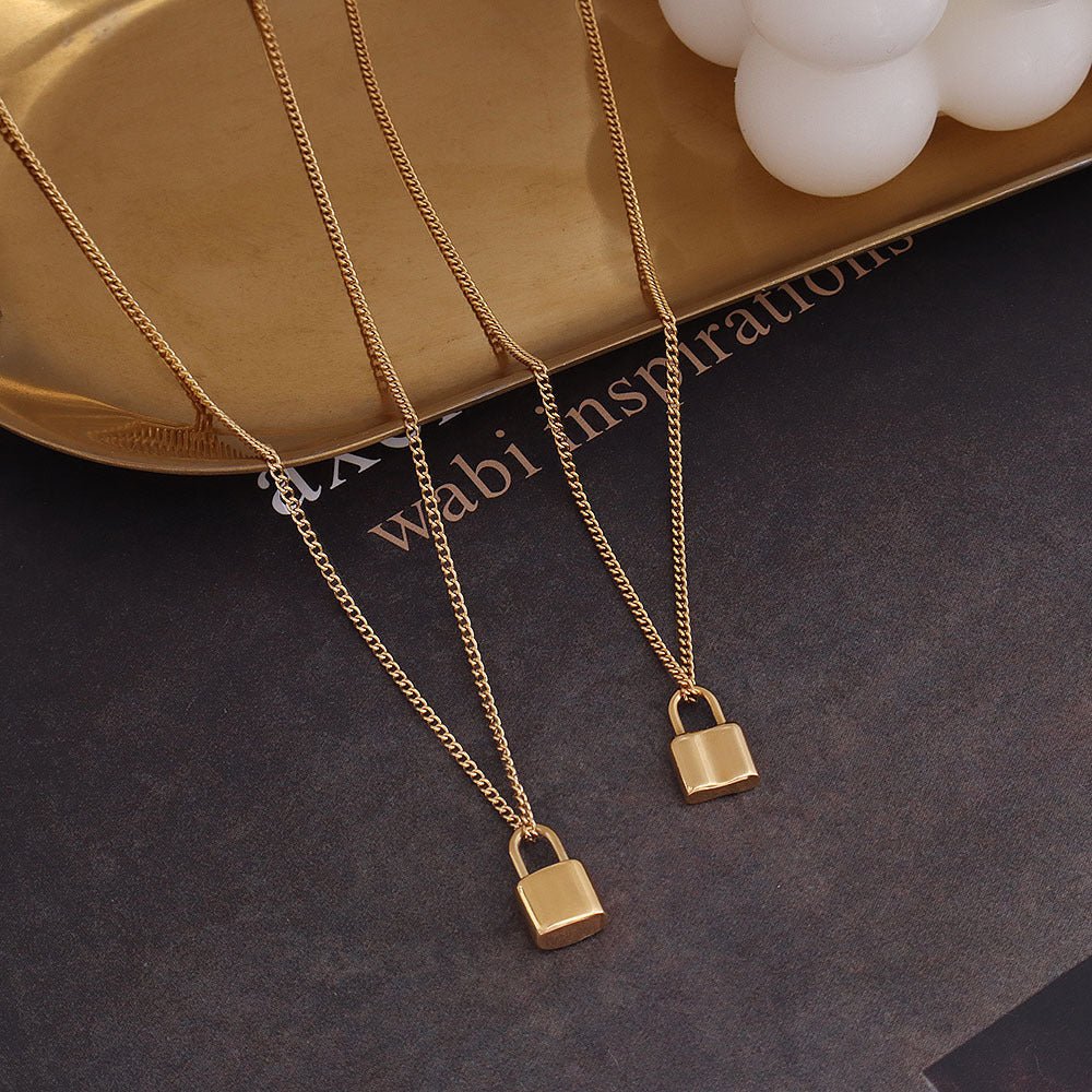 18K Gold Plated Lock Pendant Clavicle Necklace