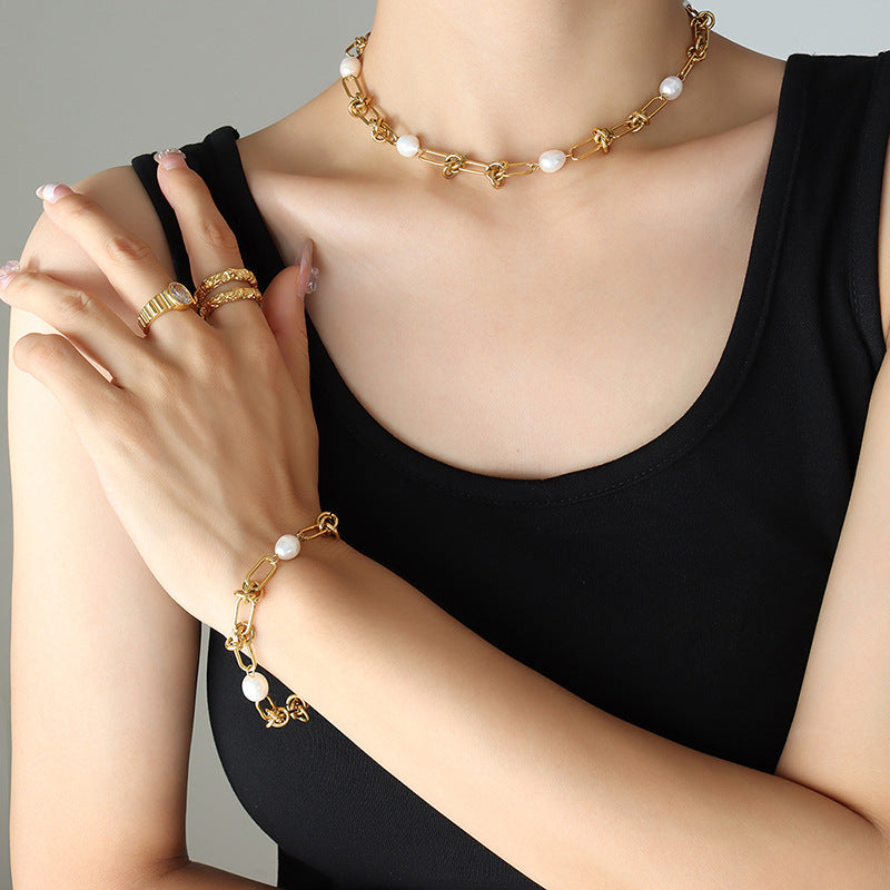 Freshwater Pearl Gold Plated Necklace and Bracelet Set