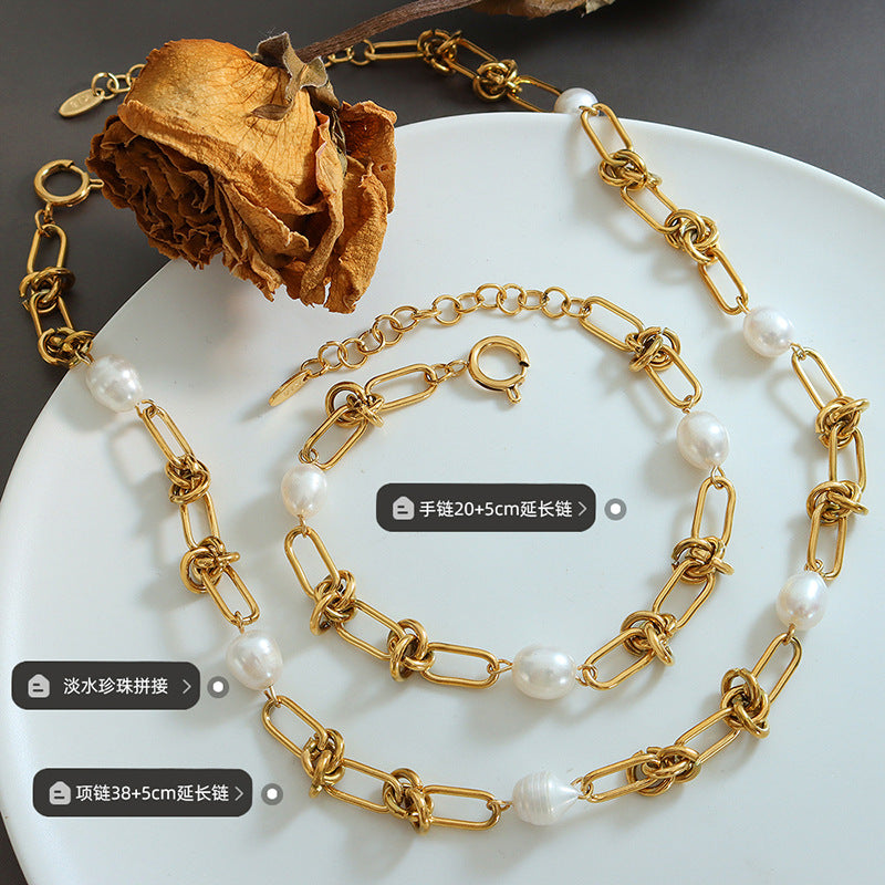 Freshwater Pearl Gold Plated Necklace and Bracelet Set