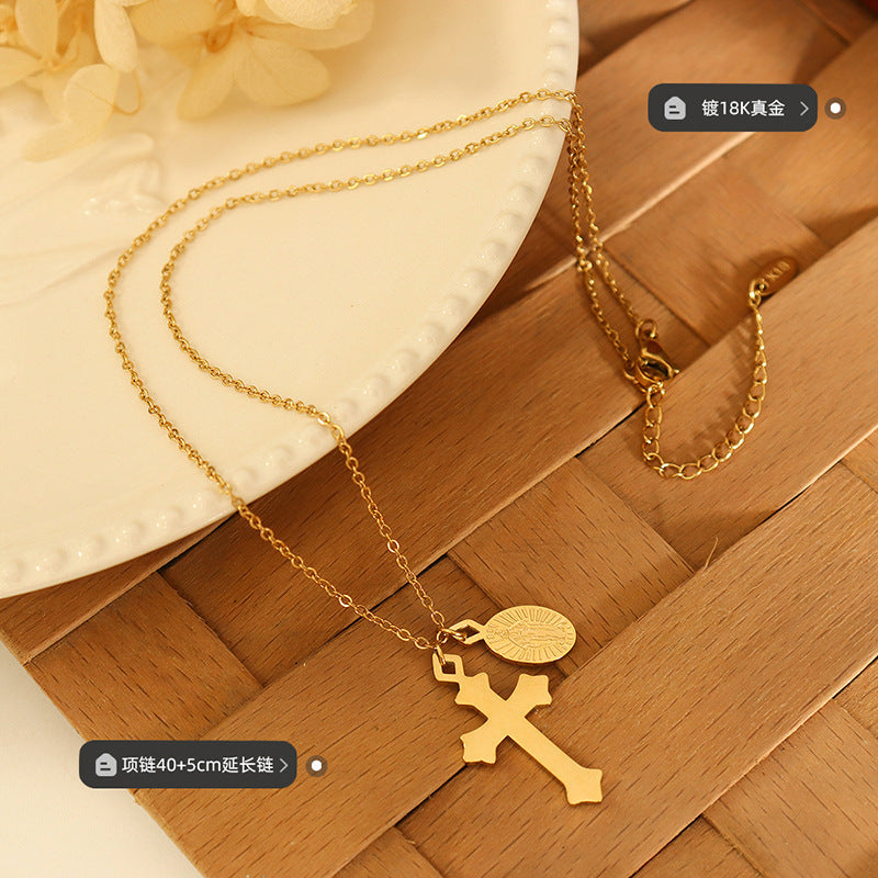 Retro Cross Oval Pendant Titanium Steel Necklace