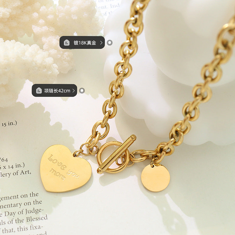 Thick OT Buckle Heart Pendant Gold Plated Necklace