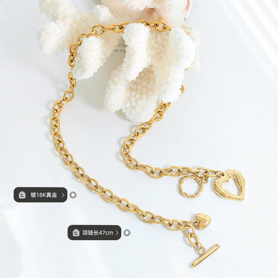 Peach Heart OT Buckle Titanium Steel Clavicle Necklace