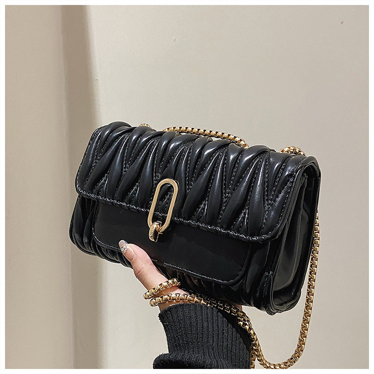 Pleated PU Crossbody Small Square Chain Handbag