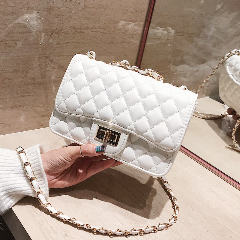White Quilted Chain Small Square Crossbody Shoulder Bag