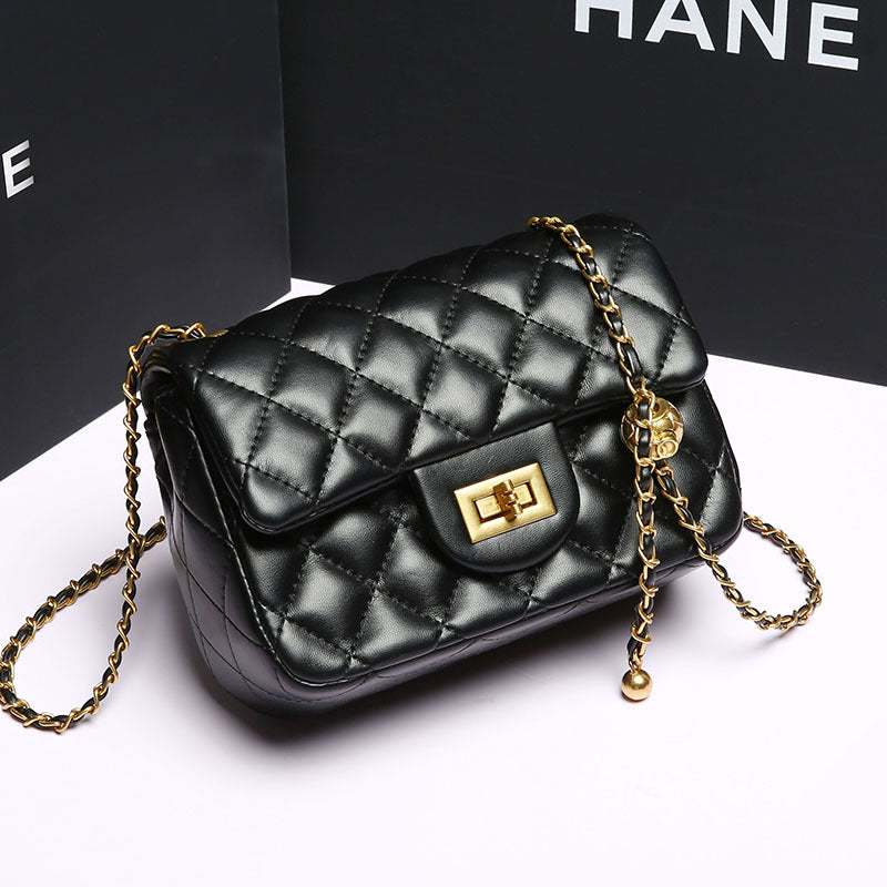 Quilted Small Square Crossbody Bag with Gold Ball Chain