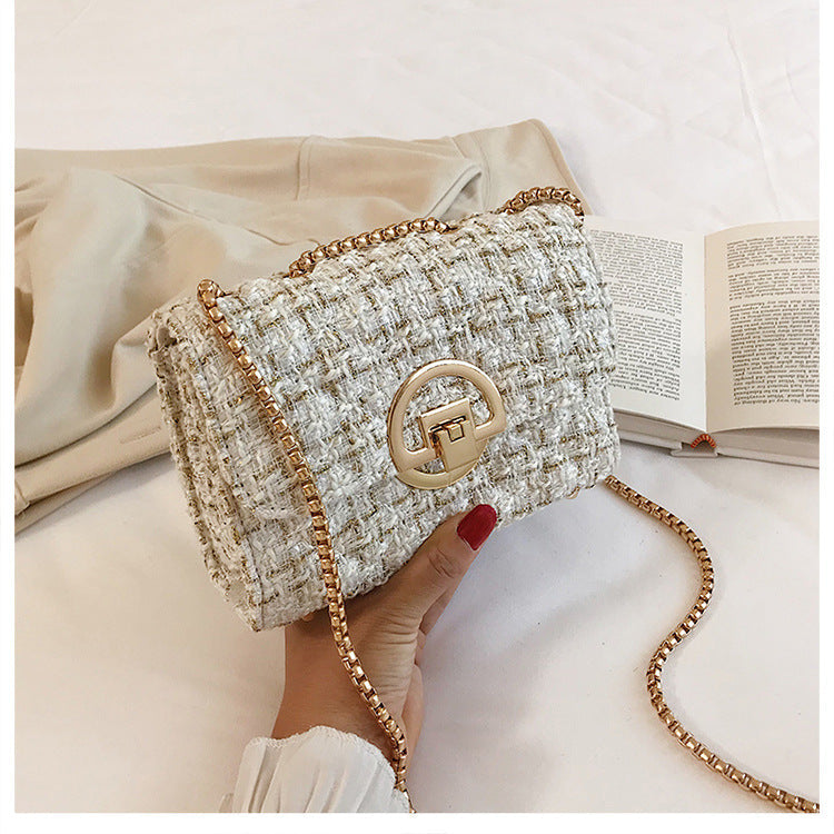 White Woolen Chain Crossbody Small Square Shoulder Bag
