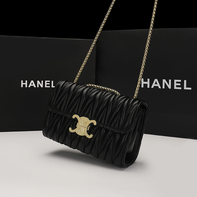 Black Textured Mini PU Crossbody Small Square Chain Bag