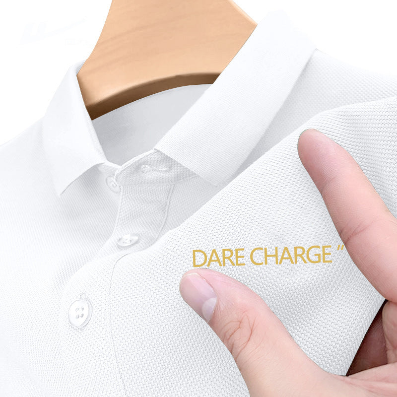 Men's Hong Kong Style Letter Print Short Sleeve Polo T-Shirt