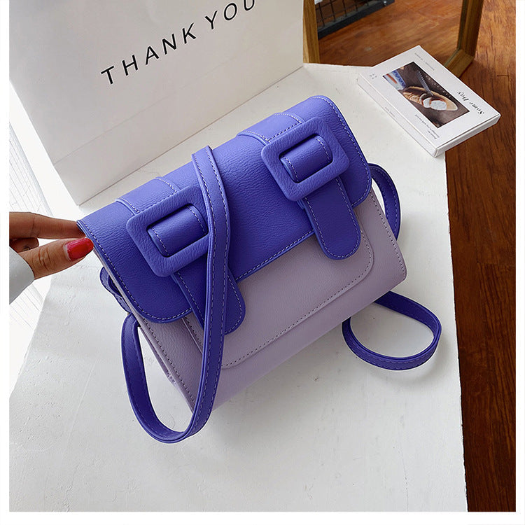 Purple Color Block PU Cambridge Crossbody Small Square Bag