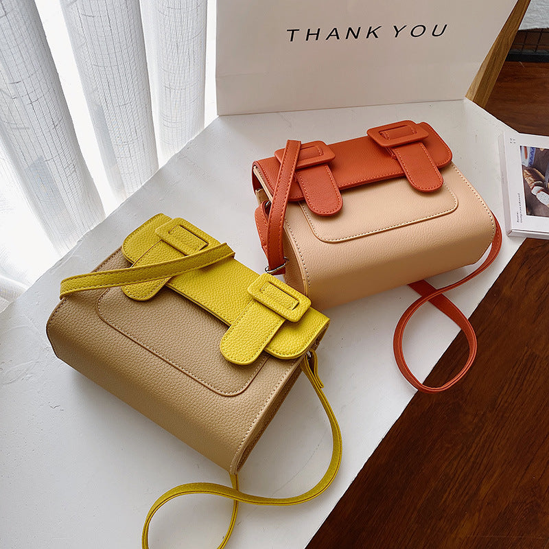 Color Block PU Cambridge Crossbody Small Square Bag