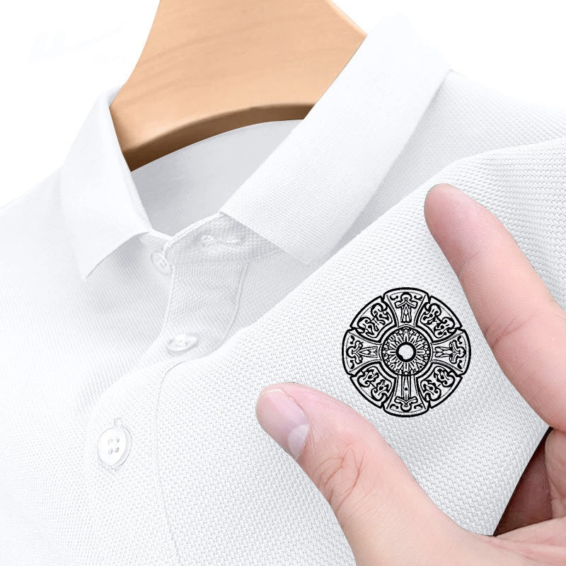 Men's Geometric Print Lapel Short Sleeve Polo T-Shirt